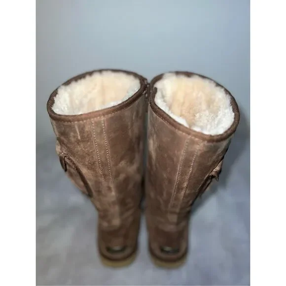 Ugg Boots Cargo Pocket Espresso Brown Real Shearling W10 - Picture 5 of 12